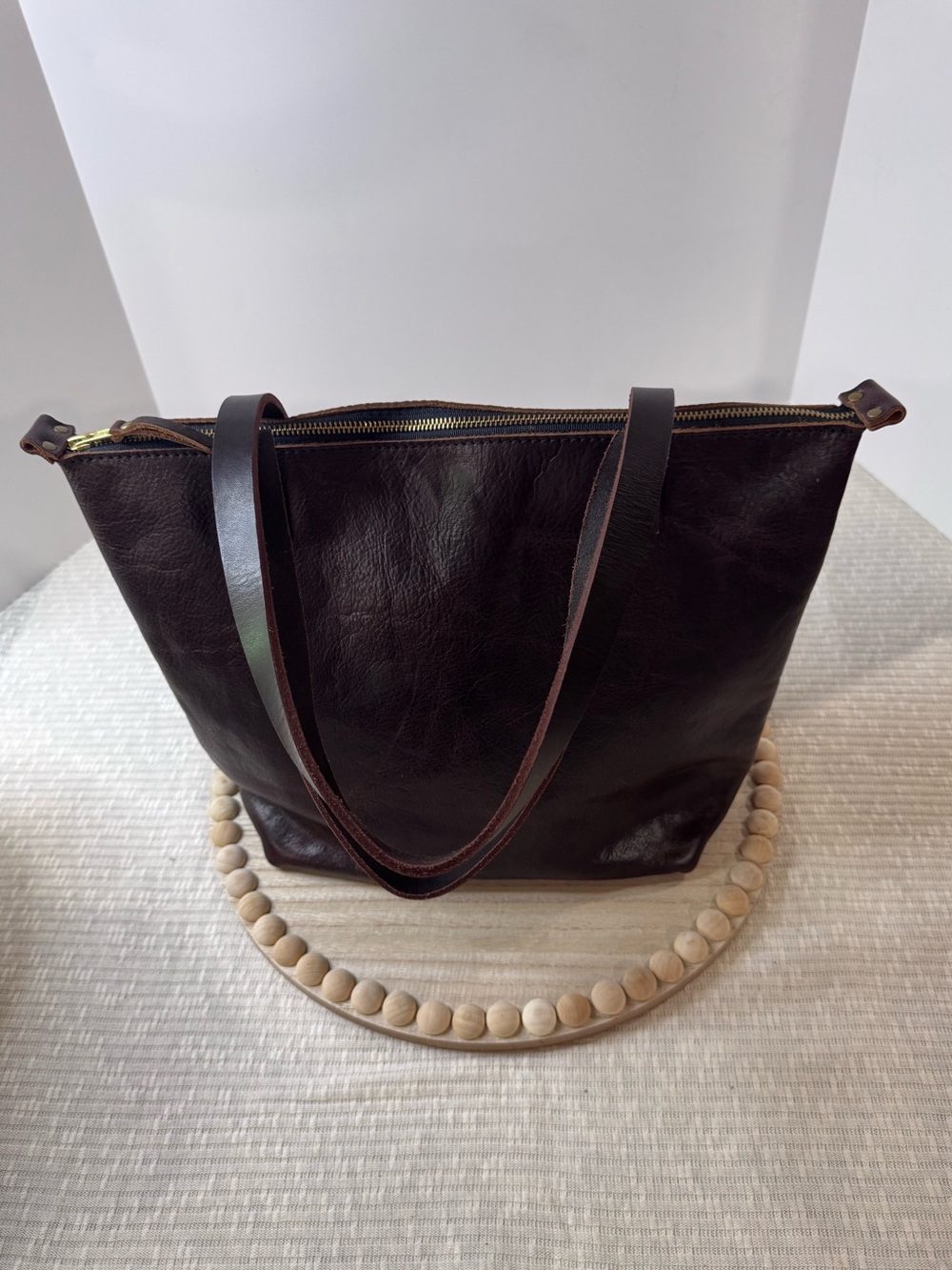 Portland Leather Goods Medium Zipper Tote Dark Brown Full Grain Leather